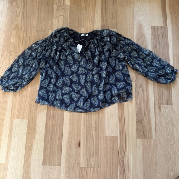 Unsubscribe Blue Paisley Women's Top 100% Silk Long Sleeve Size 12 - Picture 2 of 15